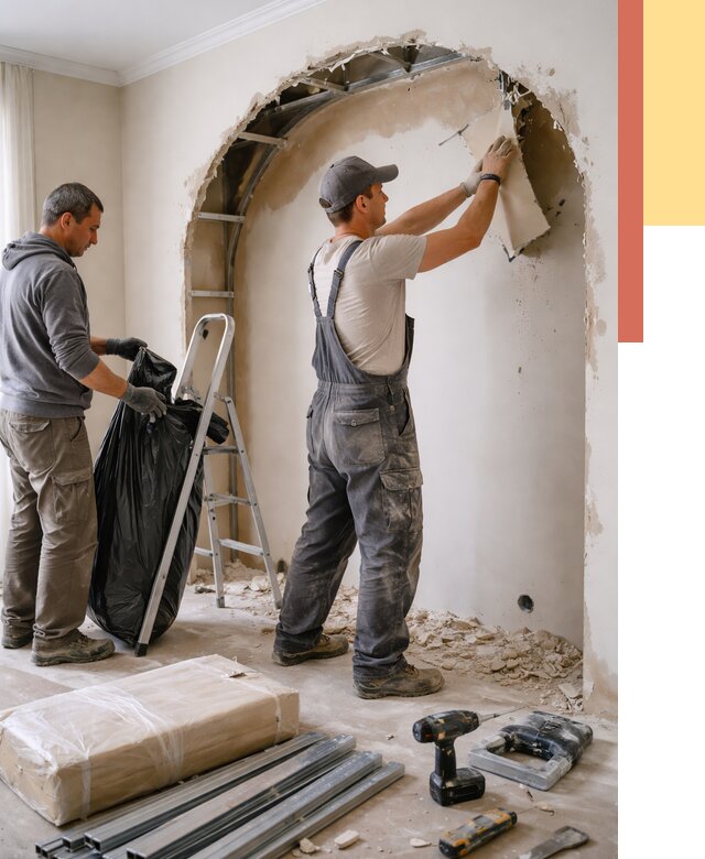 Демонтаж арки из гипсокартона в Инте от 3550 руб. — услуги под ключ | ОТДЕЛОЧНИК-Инт