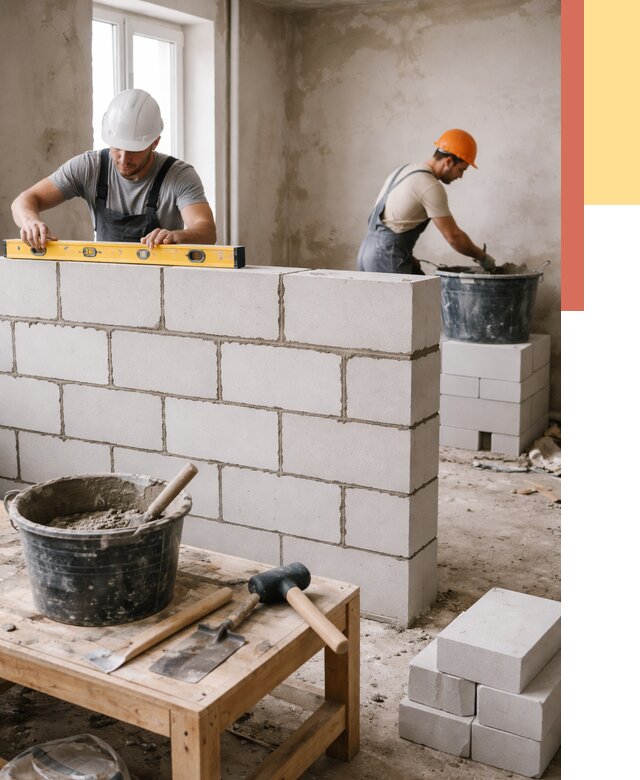 Кладка перегородок из газобетона в Инте от 3245 руб. под ключ | ОТДЕЛОЧНИК-Инт