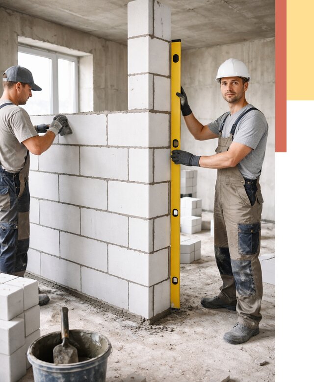 Кладка перегородок из пеноблока в Инте от 1826 руб. под ключ | ОТДЕЛОЧНИК-Инт