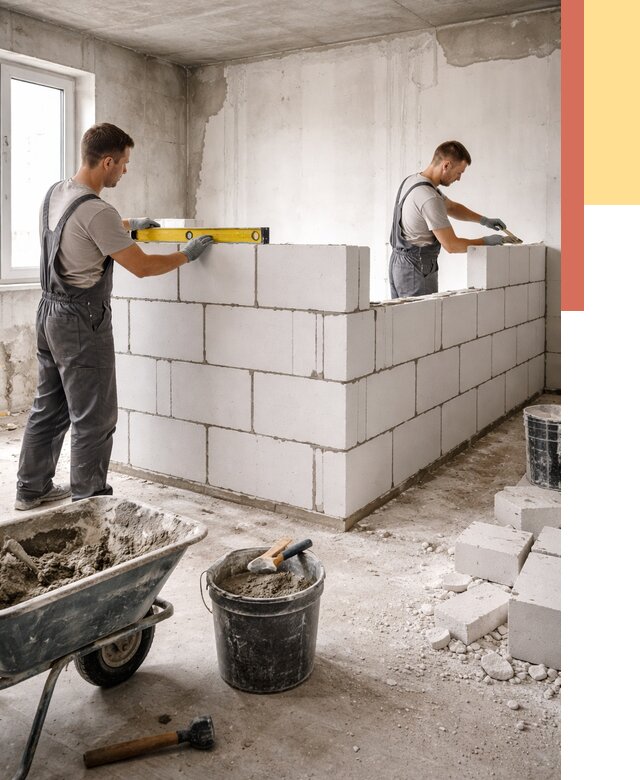 Кладка перегородок из ПГП в Инте от 2536 руб./м2 — монтаж и возведение под ключ | ОТДЕЛОЧНИК-Инт