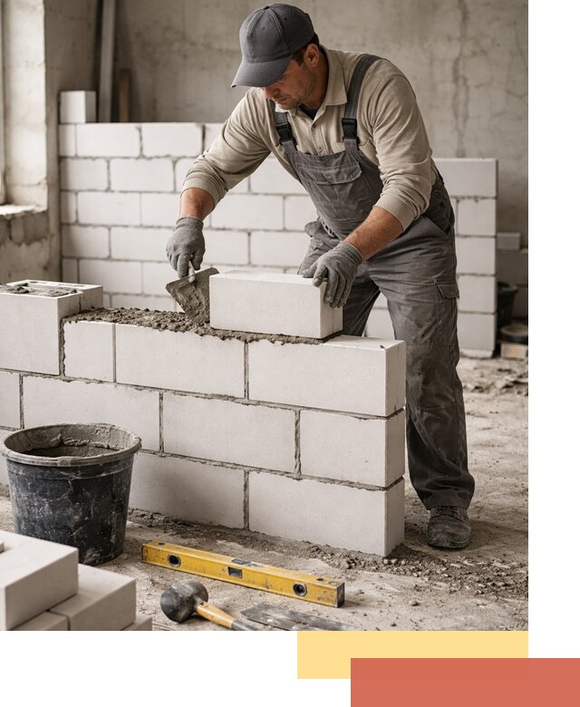 Кладка перегородок из силикатного блока в Инте