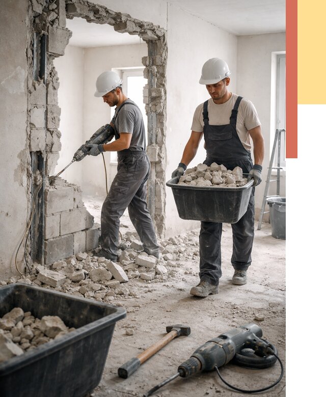 Демонтаж блоковых перегородок в Инте от 3803 руб. — быстро и недорого | ОТДЕЛОЧНИК-Инт