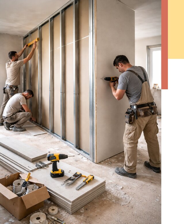 Монтаж однослойной перегородки из гипсокартона в Инте от 659 руб. | ОТДЕЛОЧНИК-Инт