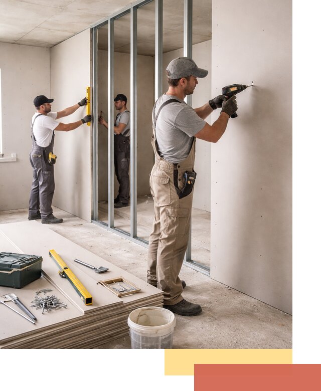 Однослойная перегородка из гипсокартона в Инте под ключ, монтаж и отделка