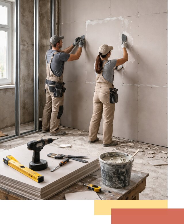 Монтаж двухслойной перегородки из гипсокартона в Инте