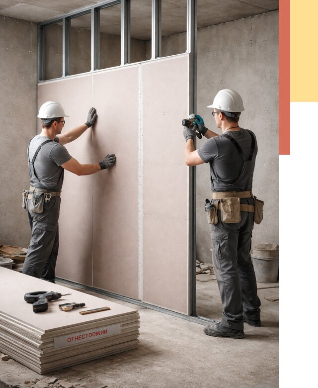 Перегородка из огнестойкого гипсокартона в Инте от 1876 руб. под ключ | ОТДЕЛОЧНИК-Инт