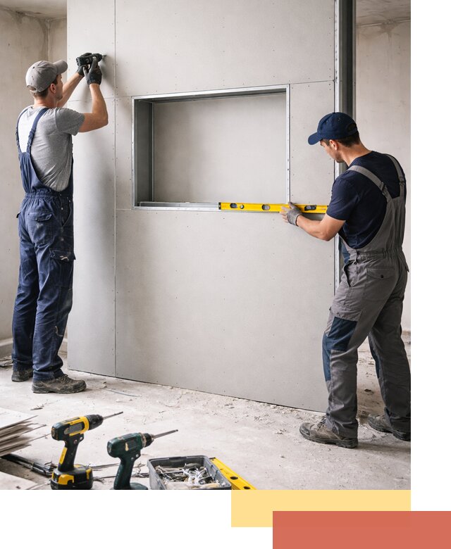 Перегородка из гипсокартона с нишей под декор в Инте