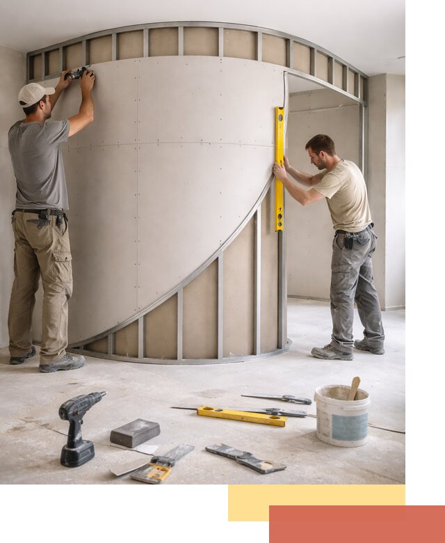 Радиусная перегородка из гипсокартона в Инте под ключ