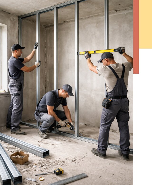 Монтаж каркаса перегородки из профиля в Инте от 761 руб. | ОТДЕЛОЧНИК-Инт