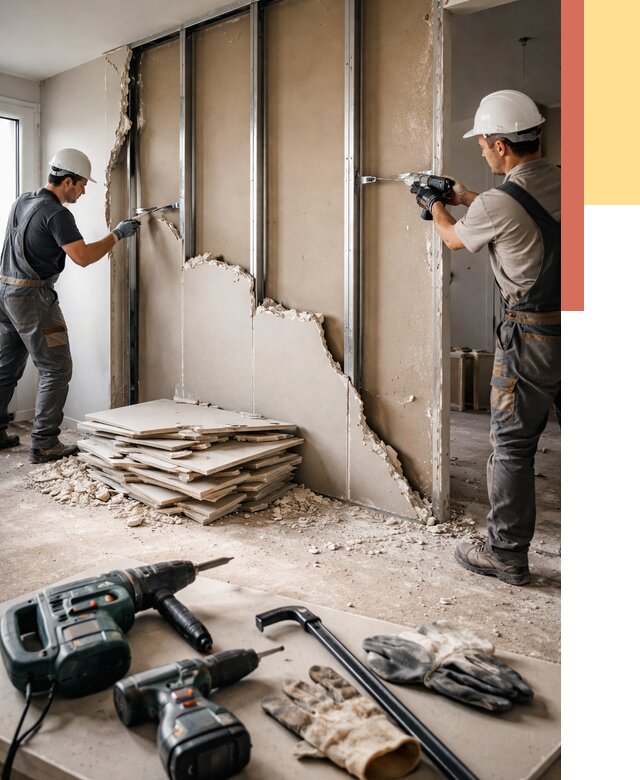 Демонтаж перегородки из гипсокартона в Инте от 1217 руб. быстро и недорого | ОТДЕЛОЧНИК-Инт