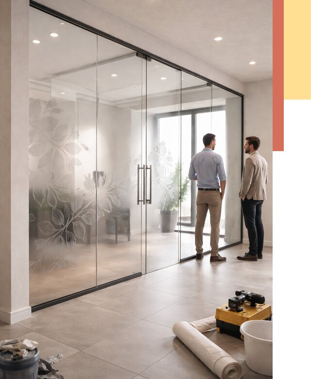 Стеклянные перегородки с рисунком в Инте от 12678 руб. монтаж и нанесение | ОТДЕЛОЧНИК-Инт