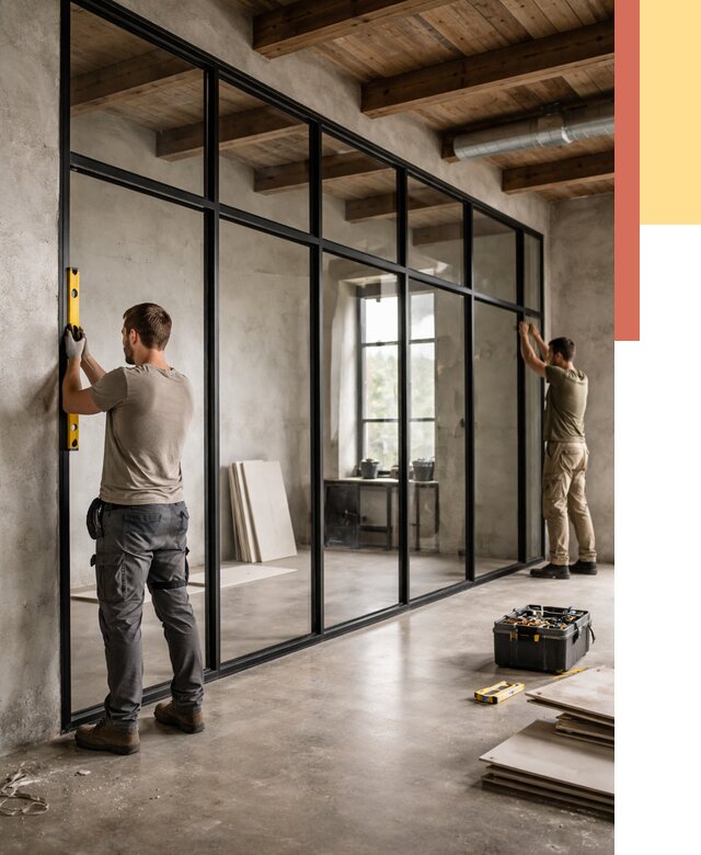 Стеклянные перегородки лофт в Инте от 10649 руб. под ключ | ОТДЕЛОЧНИК-Инт