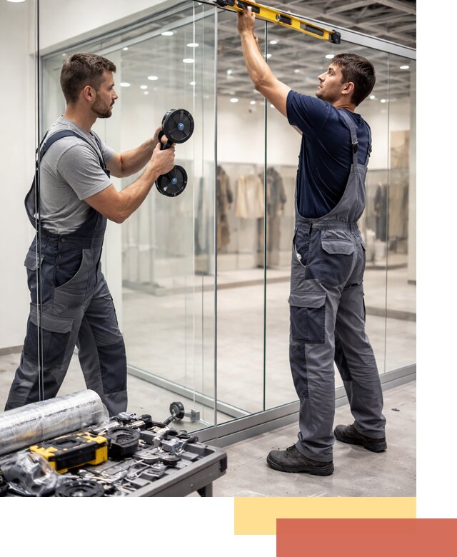 Стеклянные перегородки для магазинов в Инте — монтаж и установка