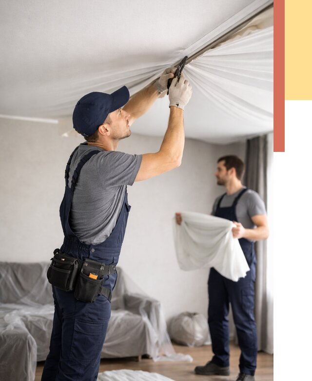 Демонтаж натяжного потолка в Инте от 4564 руб. — снятие и разбор под ключ | ОТДЕЛОЧНИК-Инт