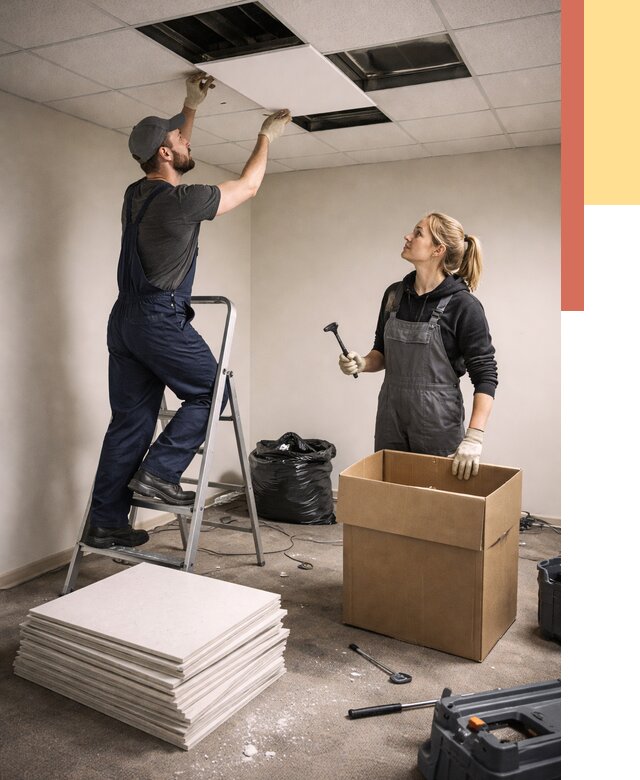 Демонтаж потолочной плитки в Инте от 4564 руб. быстро и недорого | ОТДЕЛОЧНИК-Инт