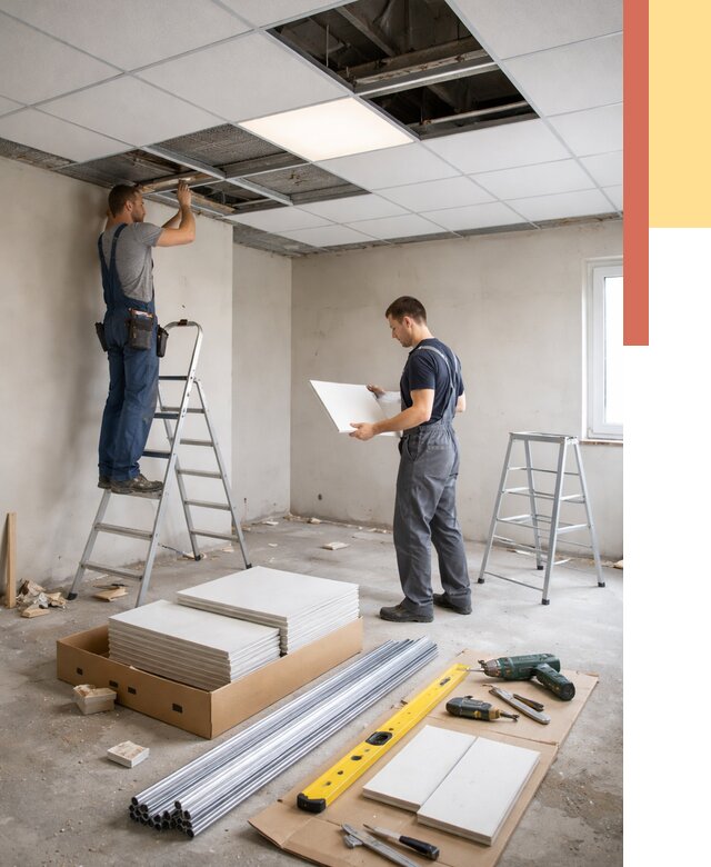 Монтаж потолка армстронг в Инте от 4564 руб/м2 — быстрая установка под ключ | ОТДЕЛОЧНИК-Инт