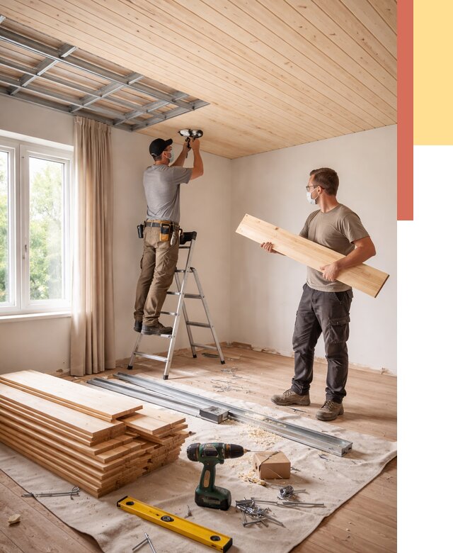 Монтаж потолка из вагонки в Инте от 6592 руб. | Быстро и недорого — ОТДЕЛОЧНИК-Инт