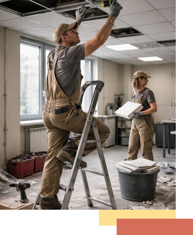 Ремонт потолка Армстронг и замена плит в Инте