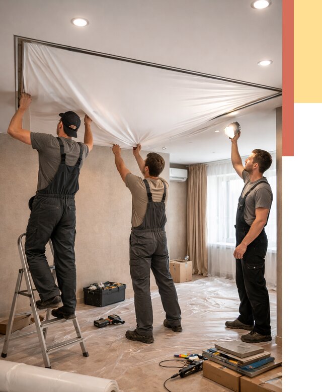 Монтаж ПВХ натяжного потолка в Инте от 3550 руб. под ключ | ОТДЕЛОЧНИК-Инт