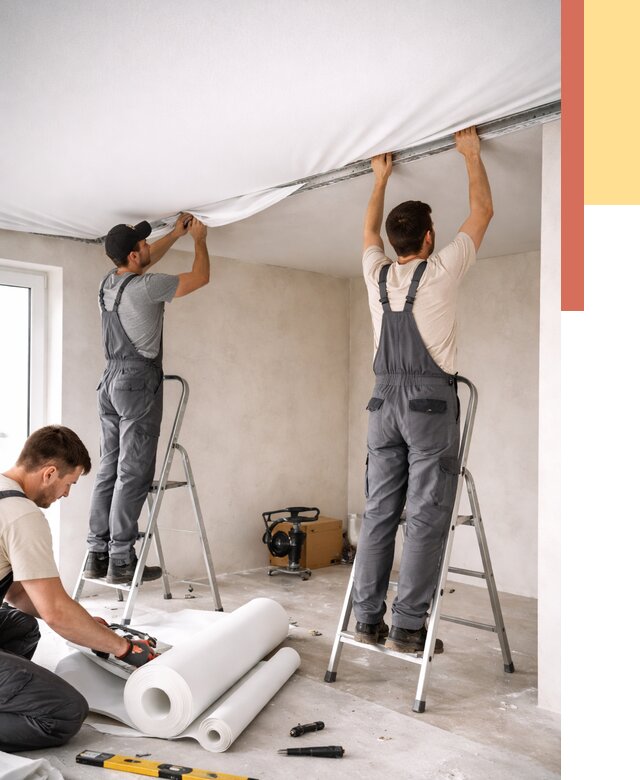 Монтаж тканевого натяжного потолка в Инте от 3550 руб. под ключ | ОТДЕЛОЧНИК-Инт