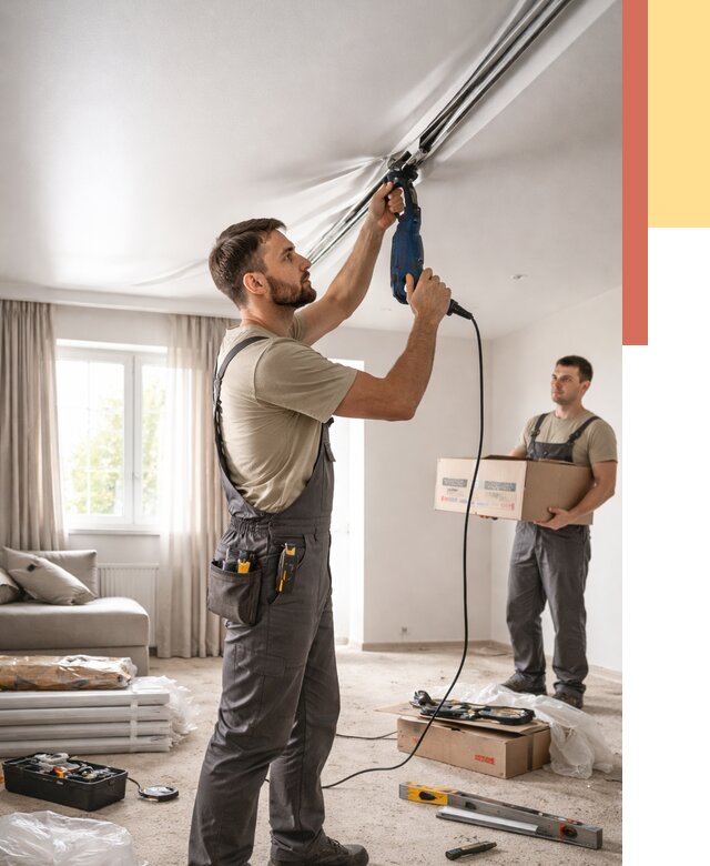 Монтаж сатинового натяжного потолка в Инте от 3550 руб. | Быстро, недорого — ОТДЕЛОЧНИК-Инт