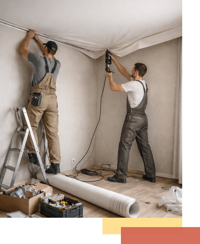 Монтаж цветного натяжного потолка в Инте за один день