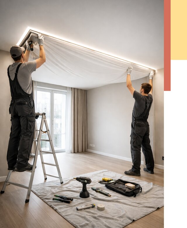 Монтаж парящего натяжного потолка в Инте от 4564 руб. быстро и недорого | ОТДЕЛОЧНИК-Инт