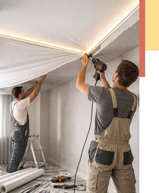 Монтаж натяжного потолка с подсветкой в Инте от 963 руб. | ОТДЕЛОЧНИК-Инт