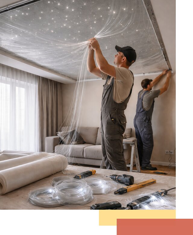 Монтаж натяжного потолка «Звездное небо» в Инте