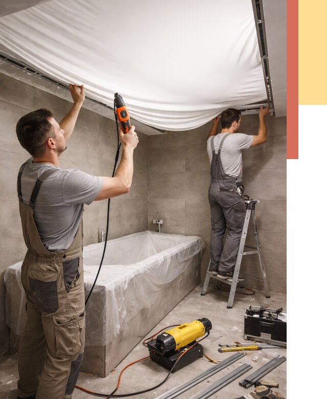 Монтаж натяжного потолка в ванной в Инте от 1217 руб. под ключ | ОТДЕЛОЧНИК-Инт