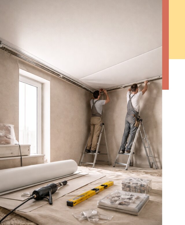 Монтаж натяжного потолка в спальне в Инте от 3854 руб. под ключ | ОТДЕЛОЧНИК-Инт