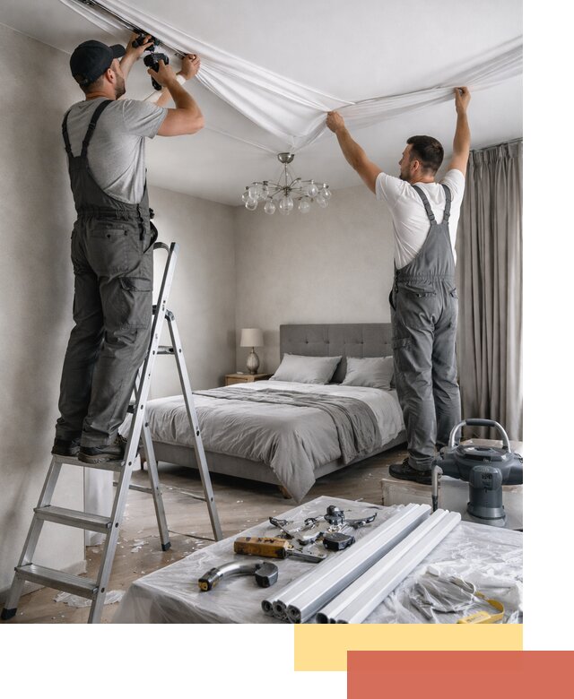 Монтаж натяжного потолка в спальне в Инте