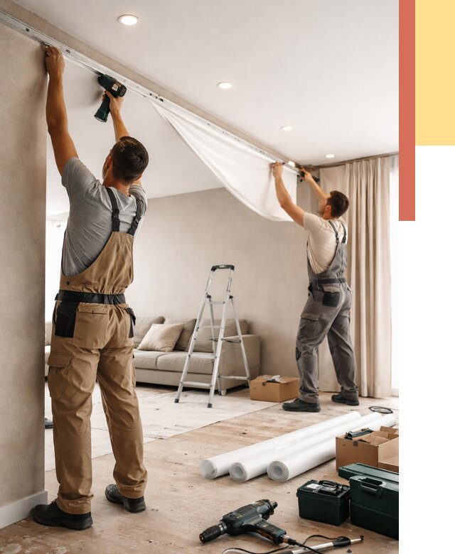 Монтаж натяжного потолка в гостиной в Инте от 558 руб. | ОТДЕЛОЧНИК-Инт