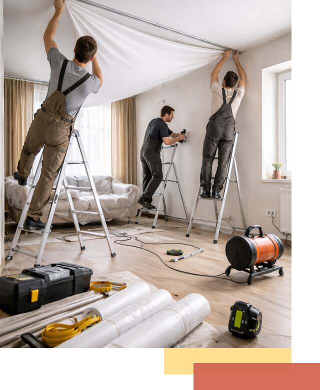 Монтаж натяжного потолка в гостиной в Инте