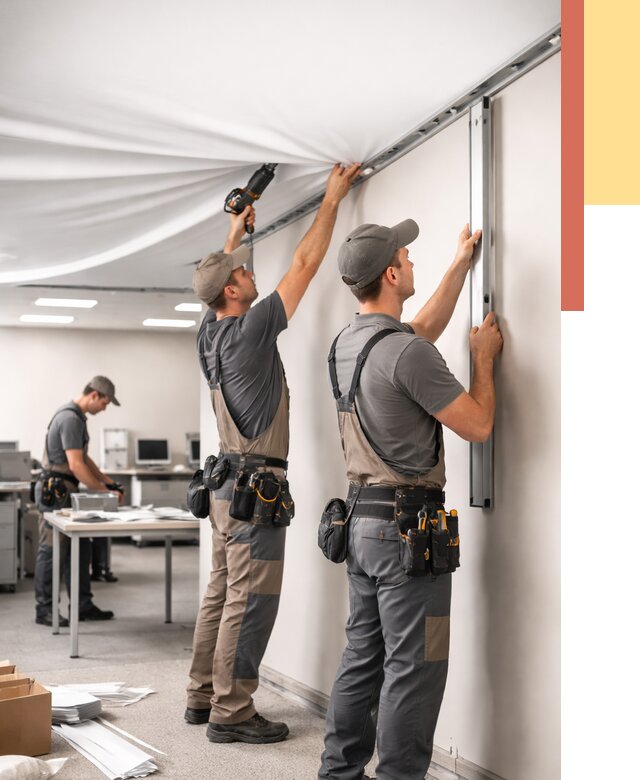 Монтаж натяжного потолка в офисе в Инте от 456 руб/м² — быстро и недорого | ОТДЕЛОЧНИК-Инт