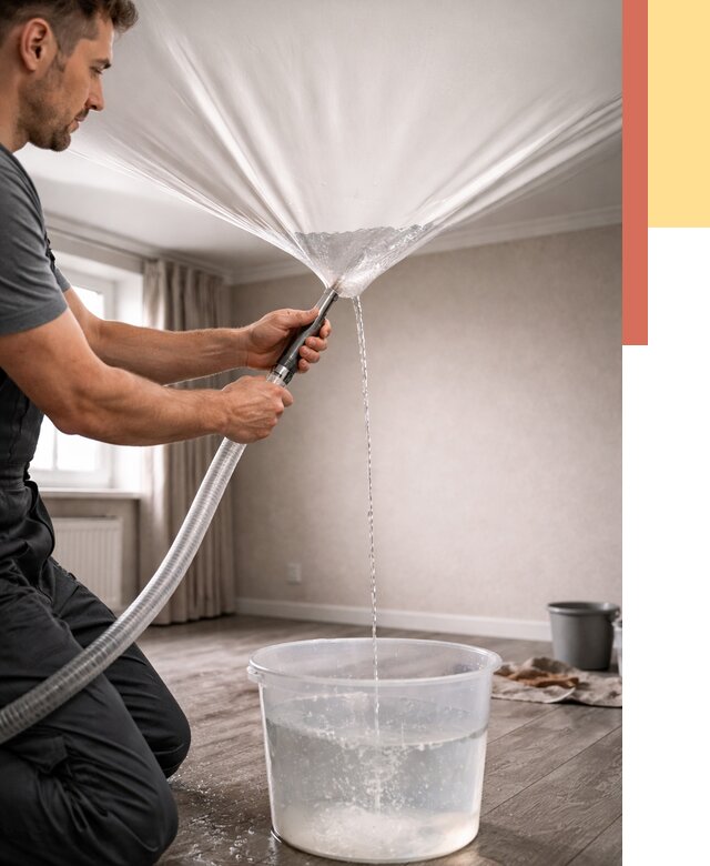 Слив воды с натяжного потолка в Инте от 2536 руб. быстро и недорого | ОТДЕЛОЧНИК-Инт