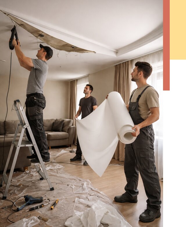 Замена полотна натяжного потолка в Инте от 9635 руб. быстро и недорого | ОТДЕЛОЧНИК-Инт