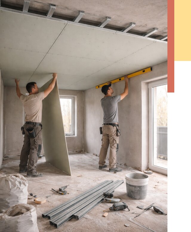 Одноуровневый потолок из гипсокартона в Инте от 761 руб. — монтаж под ключ | ОТДЕЛОЧНИК-Инт