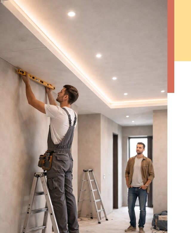 Потолок из гипсокартона с подсветкой в Инте от 761 руб./м2 под ключ | ОТДЕЛОЧНИК-Инт