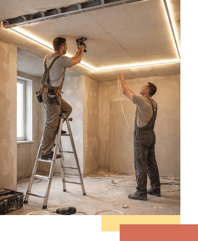 Потолок из гипсокартона с подсветкой в Инте