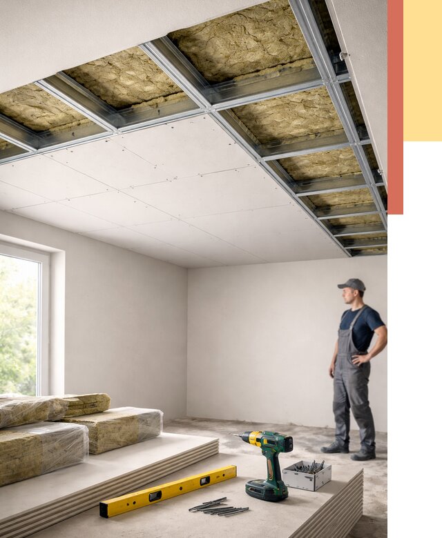 Звукоизоляция потолка ГКЛ в Инте от 963 руб. — монтаж под ключ | ОТДЕЛОЧНИК-Инт