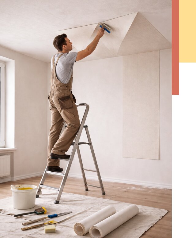 Поклейка обоев на потолок в Инте от 4564 руб. быстро и недорого | ОТДЕЛОЧНИК-Инт