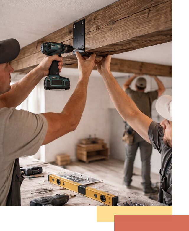 Монтаж декоративных потолочных балок в Инте